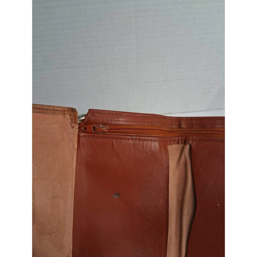 Vintage Rolfs Leather Embossed Floral Coin Kiss Lock Wallet Brown Tri Fold‎ READ